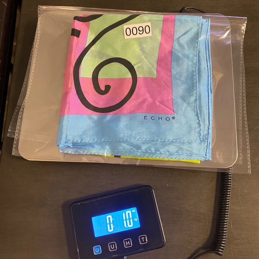 Echo Vintage Abstract Colorblock Silk Scarf Blue Pink Yellow Eye Graphic 31x31